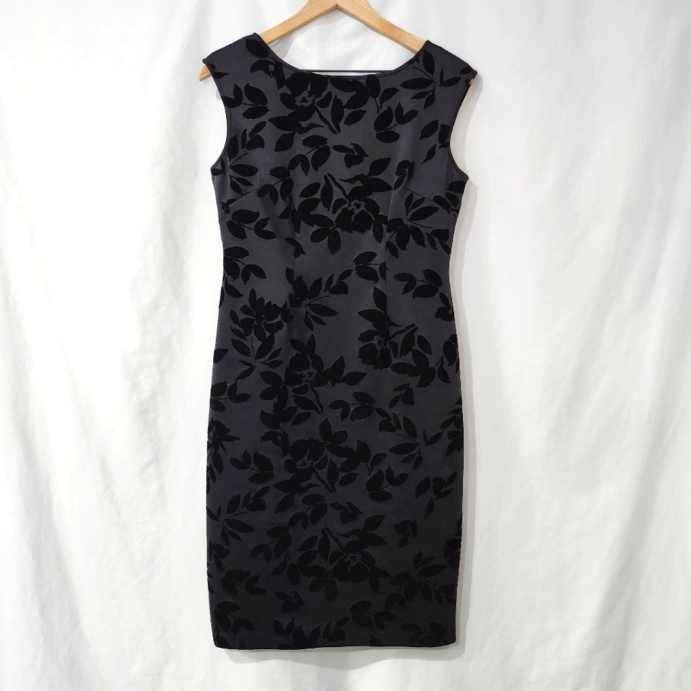 SLNY Womens Velvet Burnout Dress Size 8 Black Floral NYE Glam Pencil Party